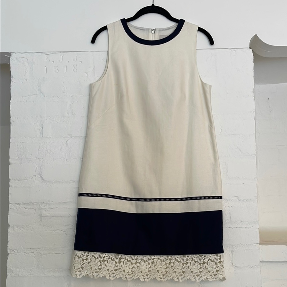 Ivory / White and Navy Sleeveless Dress with Lace Ann Taylor Loft Size 4